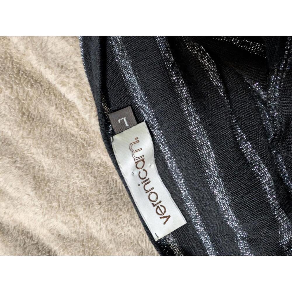 Veronica M Large Sweater SILVER Glitter Polyester Rayon BLACK GREY Cowl Neck - Picture 3 of 3